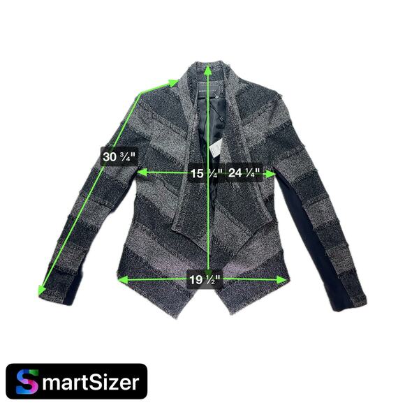 BCBGMaxAzria NWT Women's XXS Aubree Black & Gray Open Front Jacket Lined Fringe - Picture 11 of 11